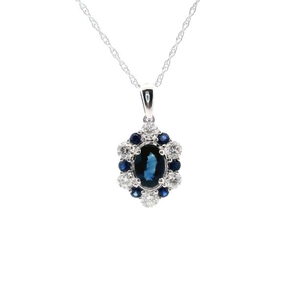 14KW Sapphire and Diamond Halo Pendant Kiefer Jewelers Lutz, FL