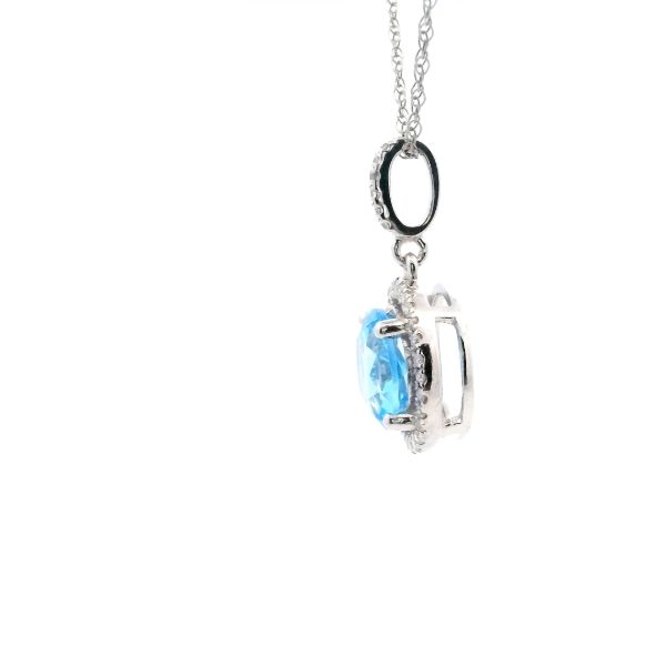 14KW Blue Topaz and Diamond Halo Pendant Image 3 Kiefer Jewelers Lutz, FL