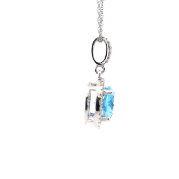 14KW Blue Topaz and Diamond Halo Pendant Image 4 Kiefer Jewelers Lutz, FL