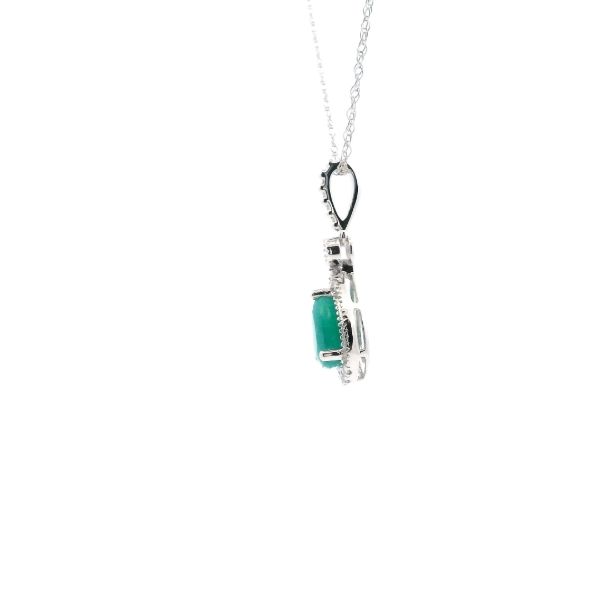 14KW Pear Shape Emerald and Diamond Vintage Style Drop Pendant Image 3 Kiefer Jewelers Lutz, FL