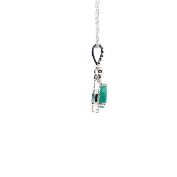 14KW Pear Shape Emerald and Diamond Vintage Style Drop Pendant Image 4 Kiefer Jewelers Lutz, FL