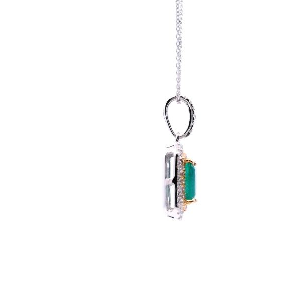 14KWY Emerald Cut Emerald and Diamond Double Halo Necklace Image 4 Kiefer Jewelers Lutz, FL