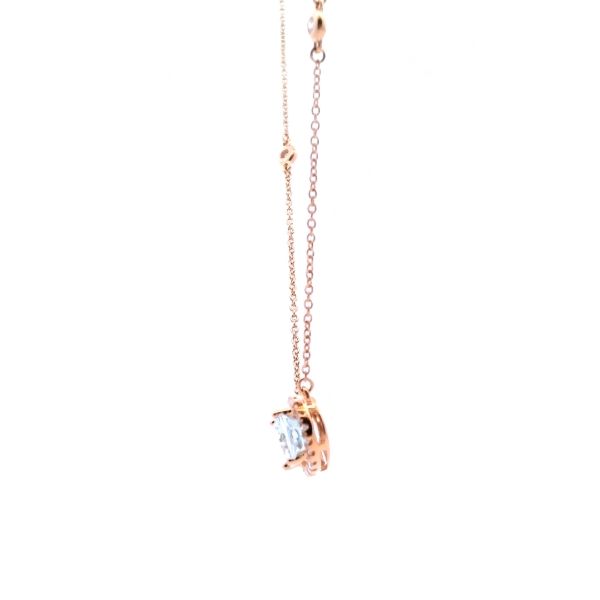 14KR Oval Aquamarine and Diamond Halo Station Necklace Image 3 Kiefer Jewelers Lutz, FL