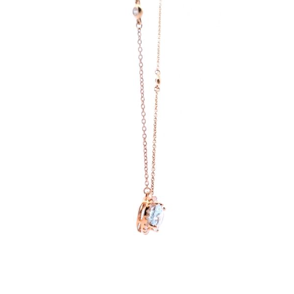 14KR Oval Aquamarine and Diamond Halo Station Necklace Image 4 Kiefer Jewelers Lutz, FL