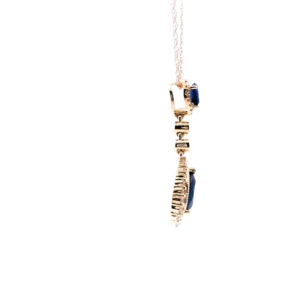 14KY Pear Shape Sapphire and Diamond Vintage Style Drop Pendant Image 4 Kiefer Jewelers Lutz, FL