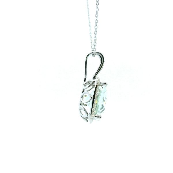 14KW Cushion Cut Green Amethyst and Diamond Halo Pendant Image 3 Kiefer Jewelers Lutz, FL