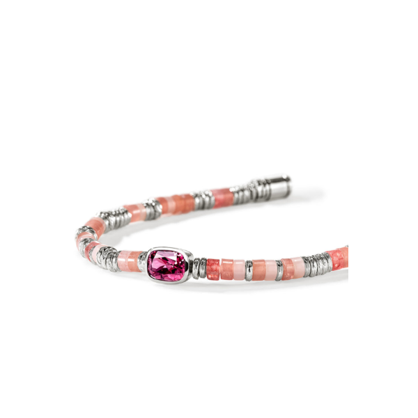 SS Heishi Rhodolite Garnet, Red Quartz, Rhodochrosite, and Pink Opal Gem Bracelet by John Hardy Image 2 Kiefer Jewelers Lutz, FL
