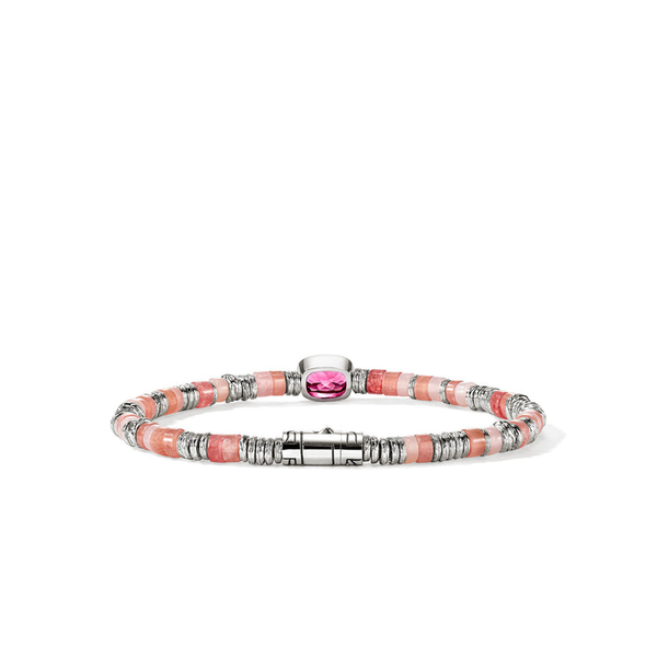 SS Heishi Rhodolite Garnet, Red Quartz, Rhodochrosite, and Pink Opal Gem Bracelet by John Hardy Image 3 Kiefer Jewelers Lutz, FL