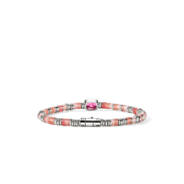 SS Heishi Rhodolite Garnet, Red Quartz, Rhodochrosite, and Pink Opal Gem Bracelet by John Hardy Image 3 Kiefer Jewelers Lutz, FL