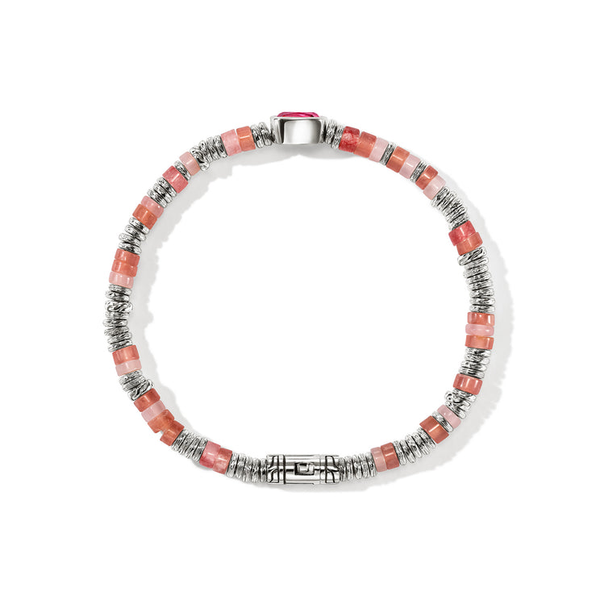 SS Heishi Rhodolite Garnet, Red Quartz, Rhodochrosite, and Pink Opal Gem Bracelet by John Hardy Image 4 Kiefer Jewelers Lutz, FL
