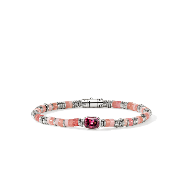 SS Heishi Rhodolite Garnet, Red Quartz, Rhodochrosite, and Pink Opal Gem Bracelet by John Hardy Kiefer Jewelers Lutz, FL