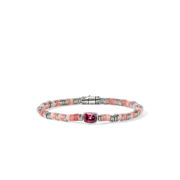 SS Heishi Rhodolite Garnet, Red Quartz, Rhodochrosite, and Pink Opal Gem Bracelet by John Hardy Kiefer Jewelers Lutz, FL