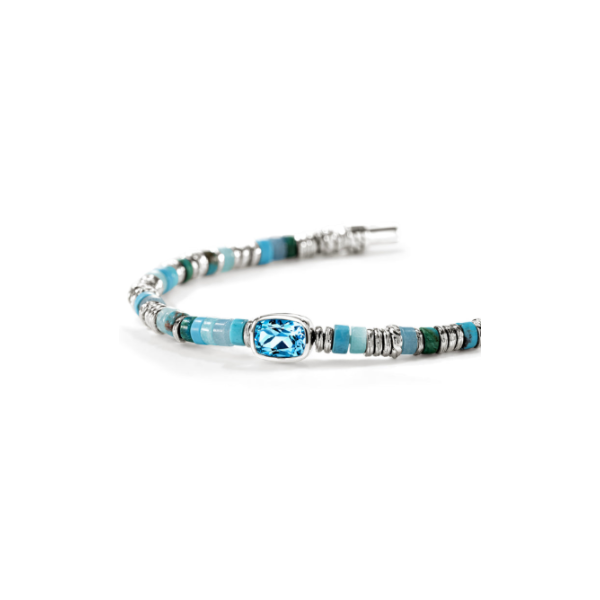 SS Heishi Blue Topaz, Turquoise, Blue Quartz, Amazonite, Treated Blue Magnesite, and Green Chrysocolla Gem Bracelet by John Hardy Image 2 Kiefer Jewelers Lutz, FL