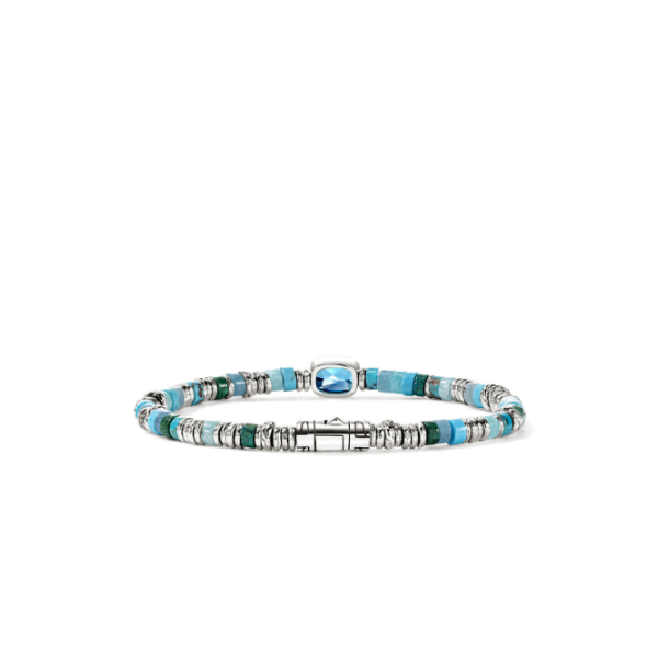 SS Heishi Blue Topaz, Turquoise, Blue Quartz, Amazonite, Treated Blue Magnesite, and Green Chrysocolla Gem Bracelet by John Hardy Image 3 Kiefer Jewelers Lutz, FL
