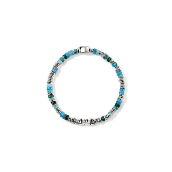 SS Heishi Blue Topaz, Turquoise, Blue Quartz, Amazonite, Treated Blue Magnesite, and Green Chrysocolla Gem Bracelet by John Hardy Image 4 Kiefer Jewelers Lutz, FL