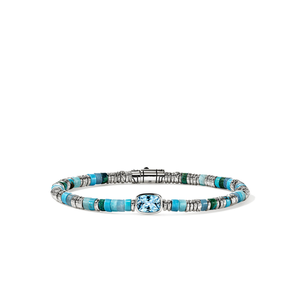 SS Heishi Blue Topaz, Turquoise, Blue Quartz, Amazonite, Treated Blue Magnesite, and Green Chrysocolla Gem Bracelet by John Hardy Kiefer Jewelers Lutz, FL