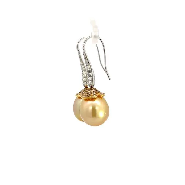 18K Diamond & Pearl Drop Earrings Image 2 Kiefer Jewelers Lutz, FL