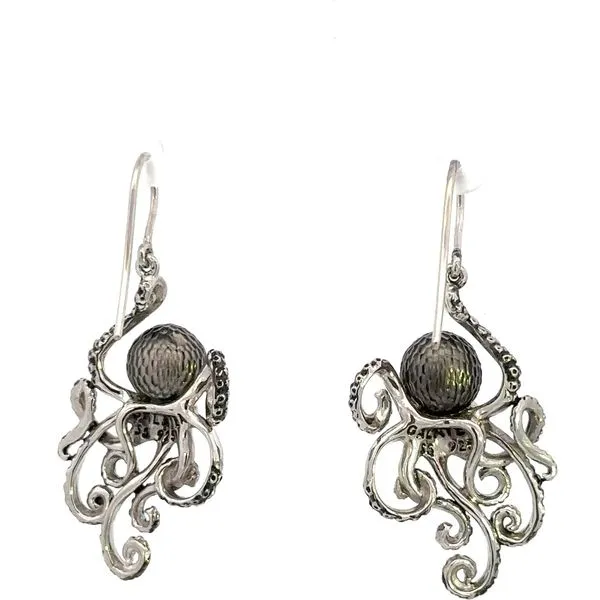 Sterling Silver Tahitian Pear and Ruby Eyes Octopus Earrings Image 3 Kiefer Jewelers Lutz, FL