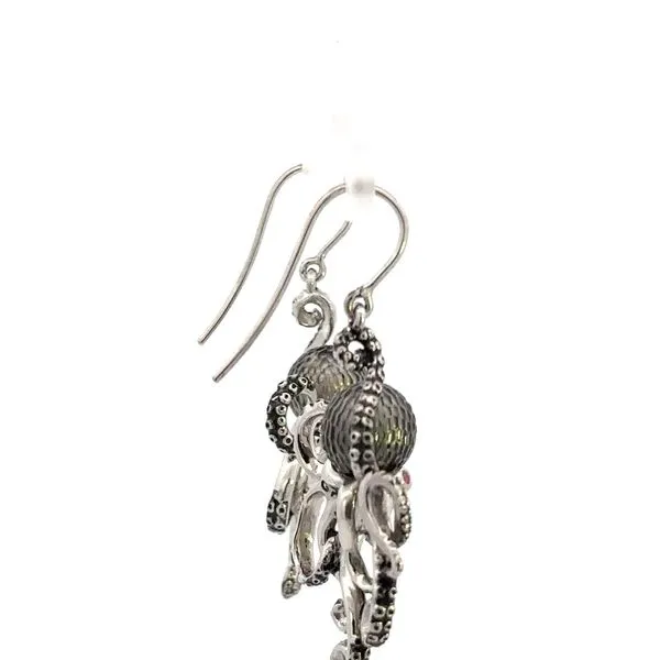 Sterling Silver Tahitian Pear and Ruby Eyes Octopus Earrings Image 2 Kiefer Jewelers Lutz, FL