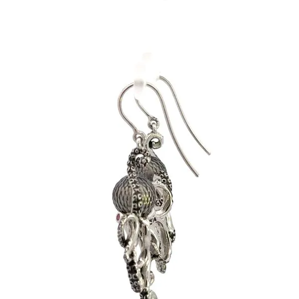 Sterling Silver Tahitian Pear and Ruby Eyes Octopus Earrings Image 4 Kiefer Jewelers Lutz, FL