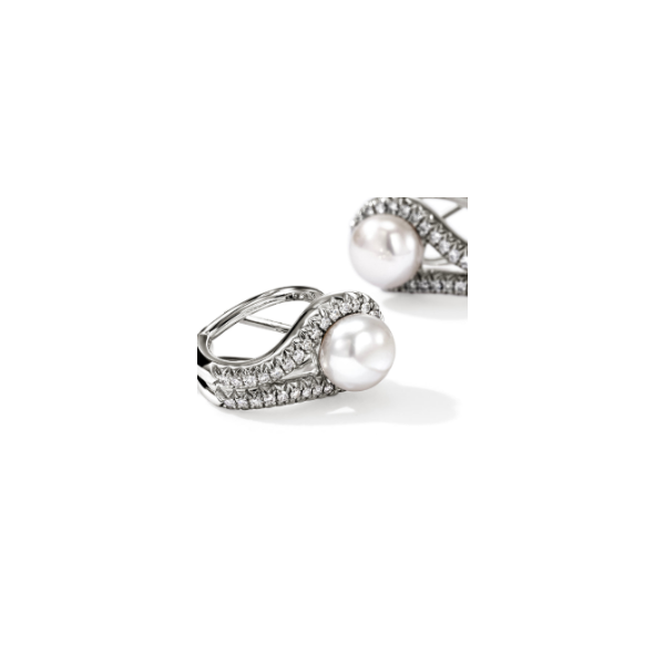 John Hardy Surf Silver Pearl and Pave Diamond Earrings Image 2 Kiefer Jewelers Lutz, FL