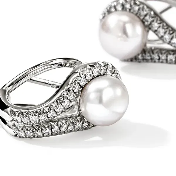 John Hardy Surf Silver Pearl and Pave Diamond Earrings Image 5 Kiefer Jewelers Lutz, FL