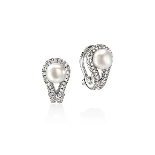 John Hardy Surf Silver Pearl and Pave Diamond Earrings Kiefer Jewelers Lutz, FL