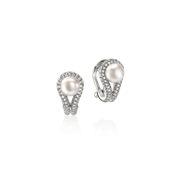 John Hardy Surf Silver Pearl and Pave Diamond Earrings Kiefer Jewelers Lutz, FL