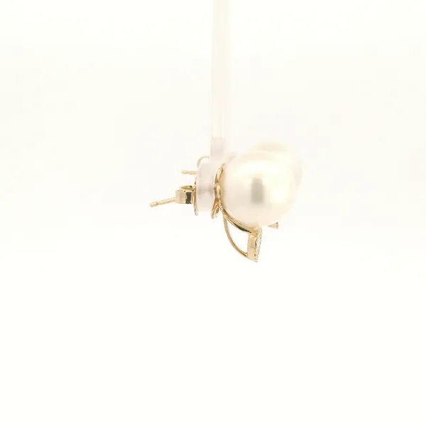 18KY Southsea Pearl and Diamond Earrings Image 3 Kiefer Jewelers Lutz, FL