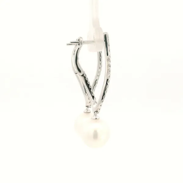 18KW Fresh Water Pearl and Diamond Twisted Drop Earrings Image 3 Kiefer Jewelers Lutz, FL