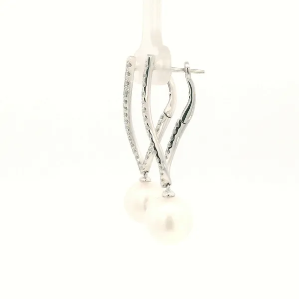 18KW Fresh Water Pearl and Diamond Twisted Drop Earrings Image 4 Kiefer Jewelers Lutz, FL