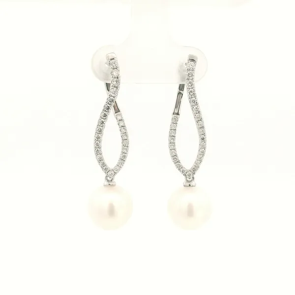 18KW Fresh Water Pearl and Diamond Twisted Drop Earrings Kiefer Jewelers Lutz, FL