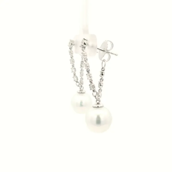 14KW Southsea Pearl and Diamond Dangle Earrings Image 4 Kiefer Jewelers Lutz, FL
