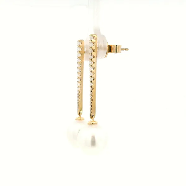 18KY Southsea Pearl and Diamond Drop Earrings Image 4 Kiefer Jewelers Lutz, FL
