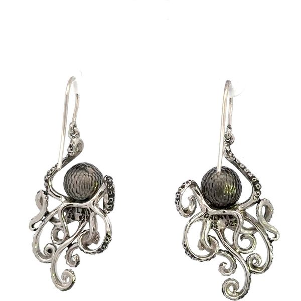 Sterling Silver Tahitian Pear and Ruby Eyes Octopus Earrings Image 3 Kiefer Jewelers Lutz, FL