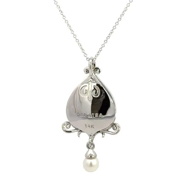 14K Blue Topaz and Pearl Davinchi Pendant Necklace Image 4 Kiefer Jewelers Lutz, FL