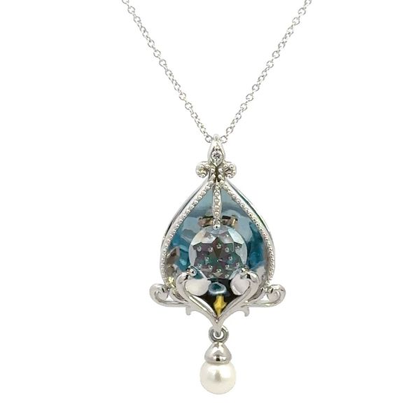 14K Blue Topaz and Pearl Davinchi Pendant Necklace Kiefer Jewelers Lutz, FL