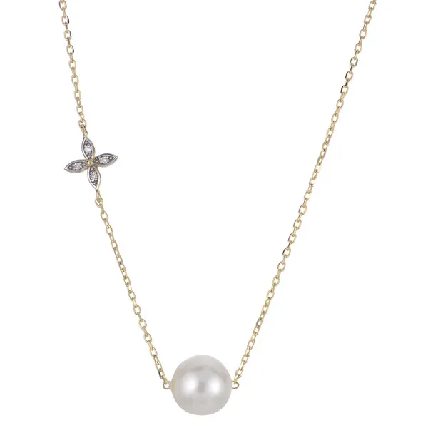 14KY Freshwater Pearl Necklace with Diamond Flower Kiefer Jewelers Lutz, FL