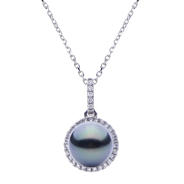 14KW 8-9MM Tahitian Peal and Diamond Halo Pendant Kiefer Jewelers Lutz, FL