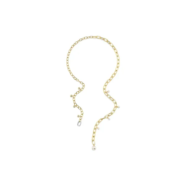 14KYW Diamond a Cultured Pearl Paperclip Necklace by Shy Creation Image 2 Kiefer Jewelers Lutz, FL