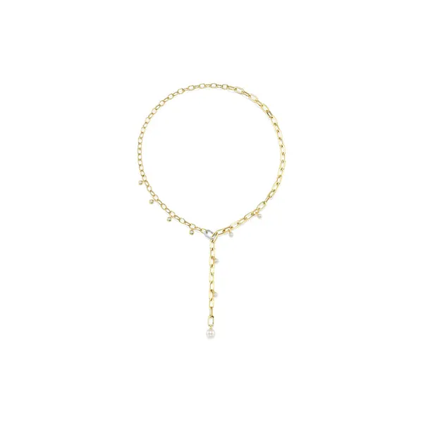 14KYW Diamond a Cultured Pearl Paperclip Necklace by Shy Creation Kiefer Jewelers Lutz, FL