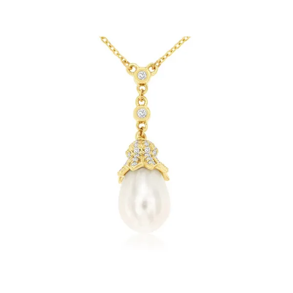 14KY 8mm Cultured Pearl and Diamond Vintage Style Pendant Kiefer Jewelers Lutz, FL