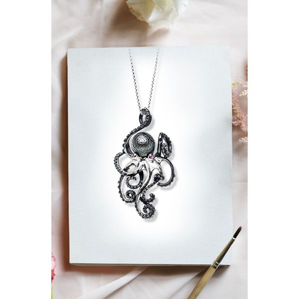 Sterling Silver Carved Tahitian Pearl Octopus Necklace Image 2 Kiefer Jewelers Lutz, FL