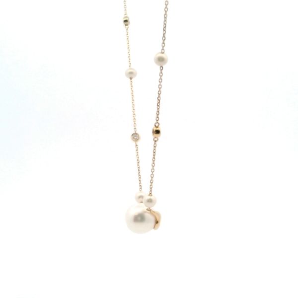 14KY Pearl and Diamond Necklace Image 3 Kiefer Jewelers Lutz, FL