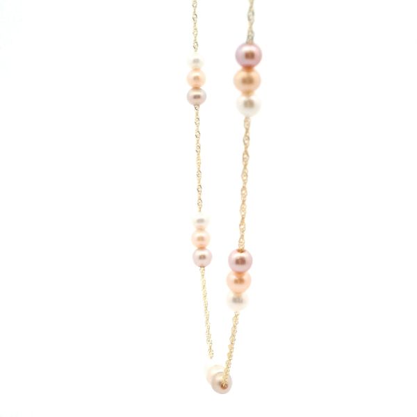 14KY Fresh Water Pearl Pink Multi-Colored Three Station Necklace Image 3 Kiefer Jewelers Lutz, FL