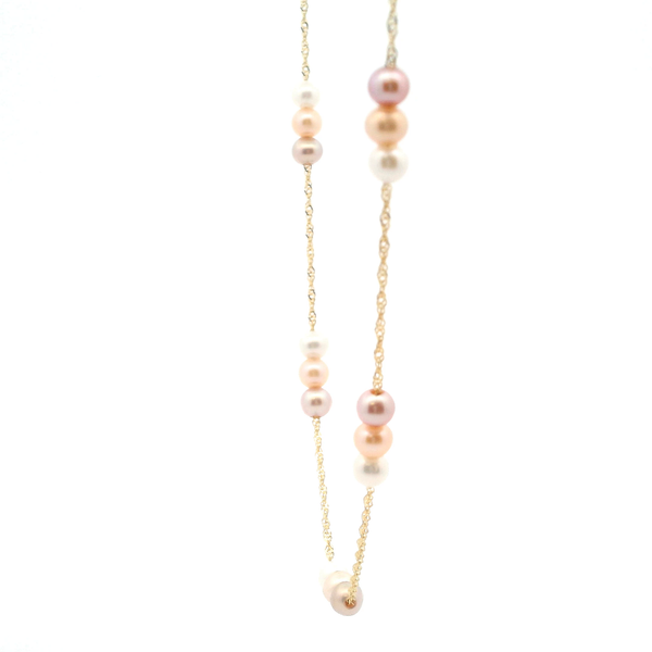 14KY Fresh Water Pearl Pink Multi-Colored Three Station Necklace Image 3 Kiefer Jewelers Lutz, FL