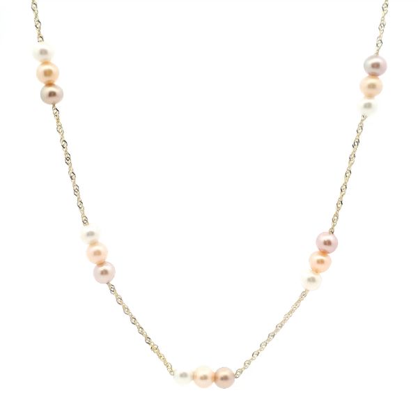 14KY Fresh Water Pearl Pink Multi-Colored Three Station Necklace Kiefer Jewelers Lutz, FL