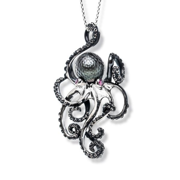 Sterling Silver Carved Tahitian Pearl Octopus Necklace Kiefer Jewelers Lutz, FL