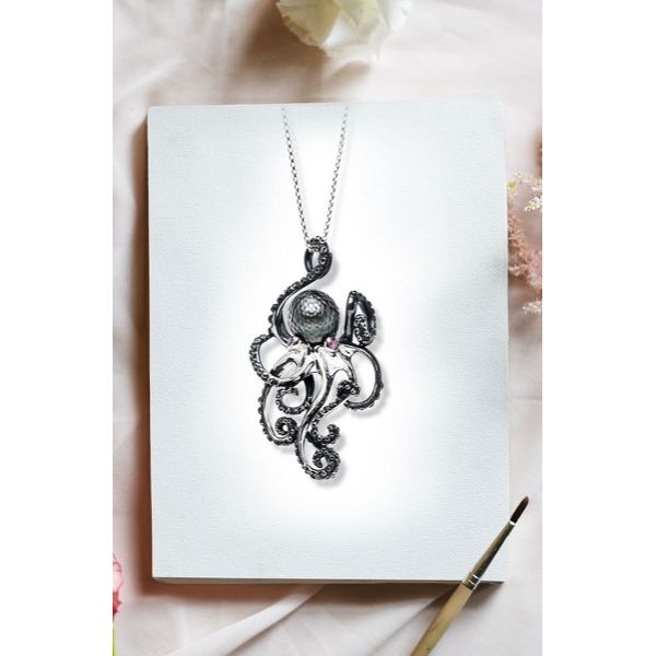 Sterling Silver Carved Tahitian Pearl Octopus Necklace Image 2 Kiefer Jewelers Lutz, FL