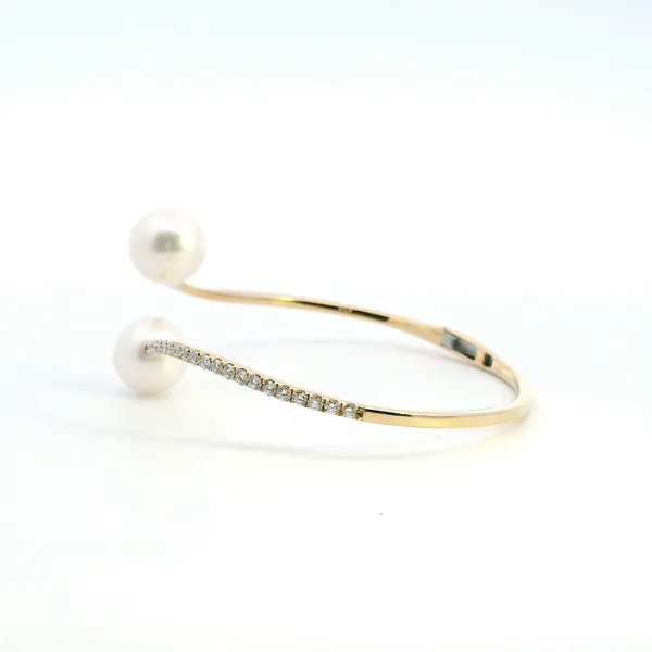 14KY Freshwater Pearl and Diamond Bypass Bangle Bracelet Image 4 Kiefer Jewelers Lutz, FL